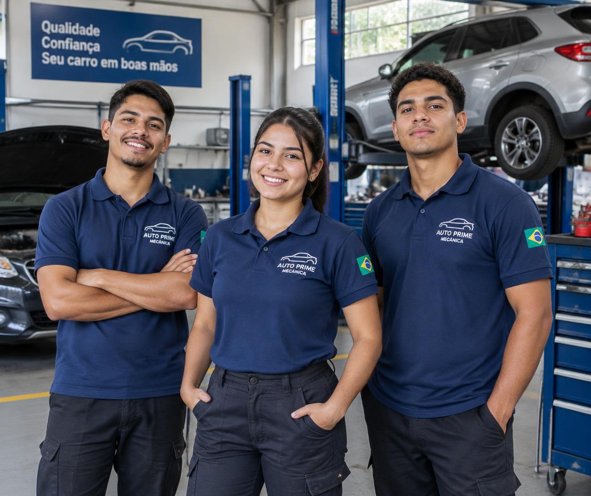 Equipe da Pro-Rod uniformizada na oficina